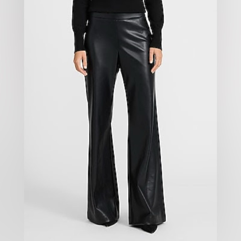 NWT Express Pull-on Faux Leather Mid Rise Flare Trouser